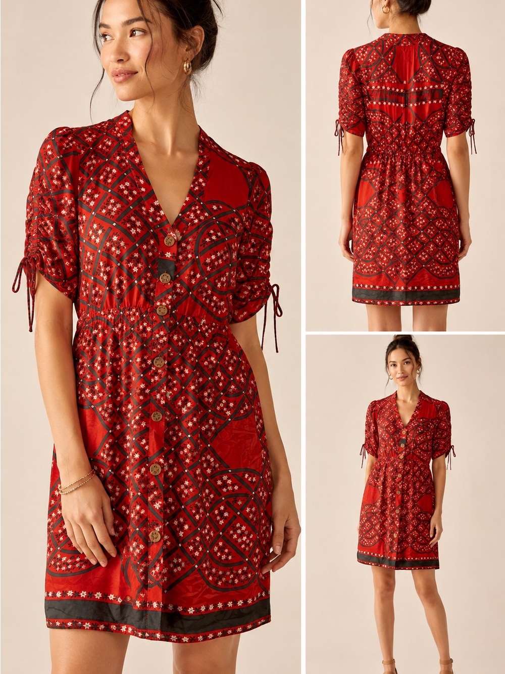 Moulinette Soeurs Anthropologie Red Printed Button-Front Mini Dress